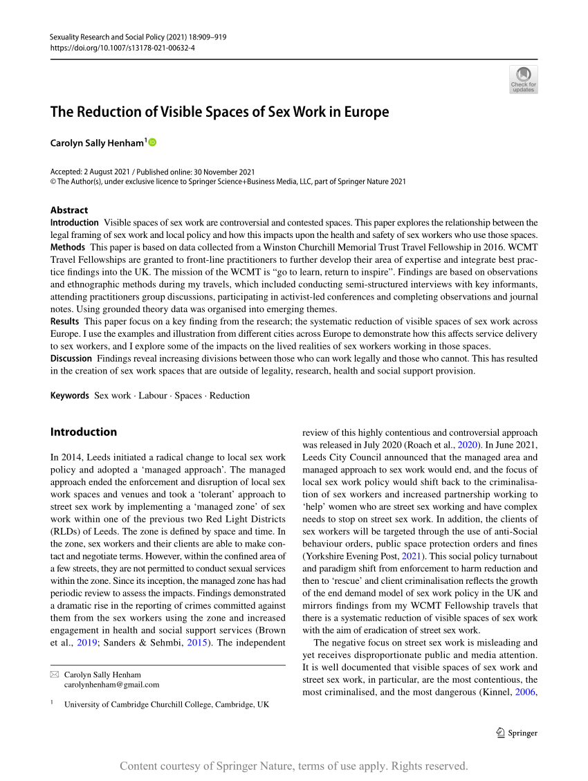 The Reduction of Visible Spaces of Sex Work in Europe 