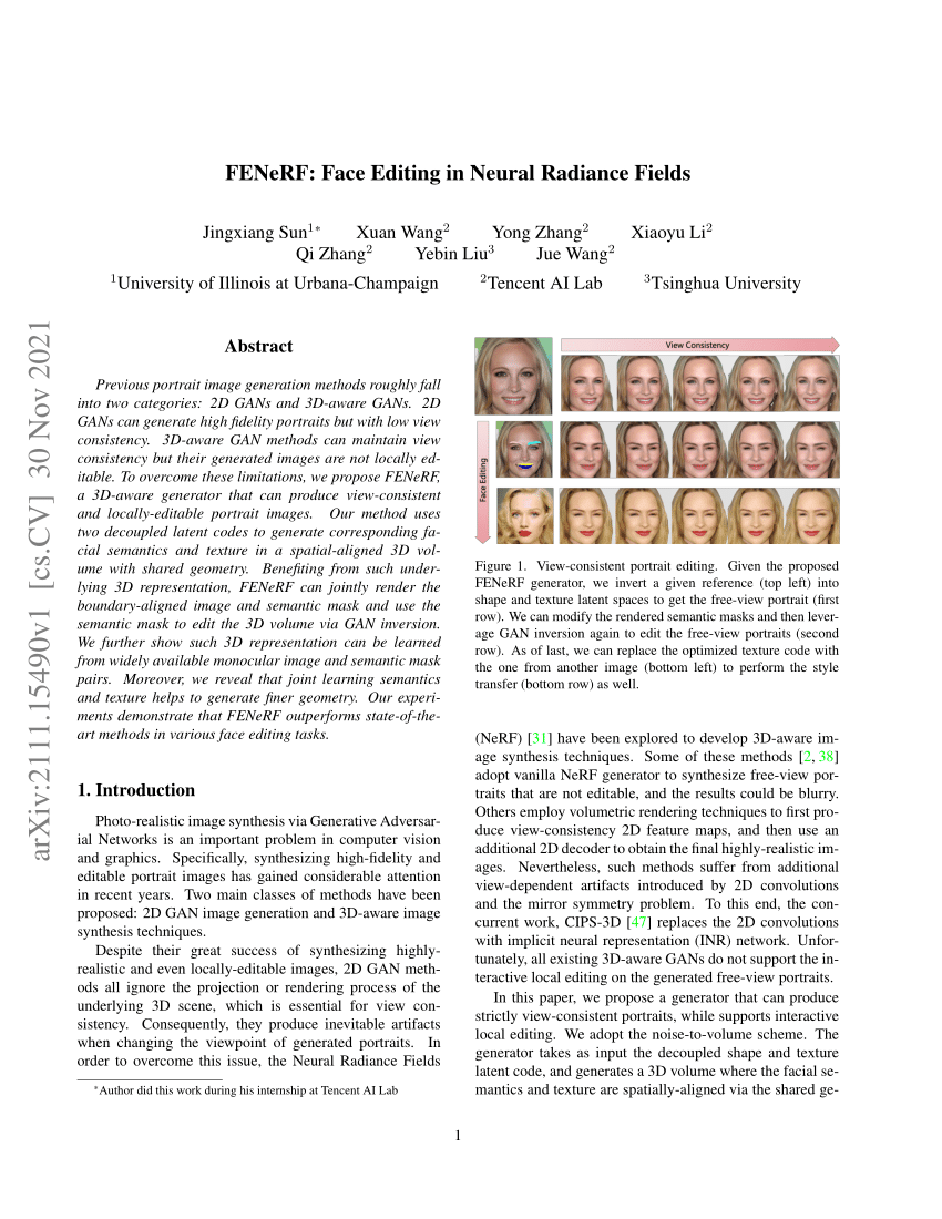 (PDF) FENeRF: Face Editing in Neural Radiance Fields