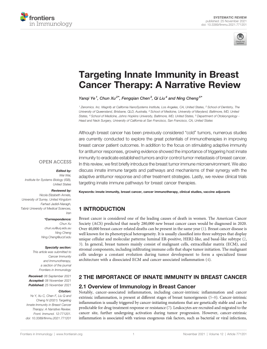 Pdf Targeting Innate Immunity In Breast Cancer Therapy A Narrative Review 8792
