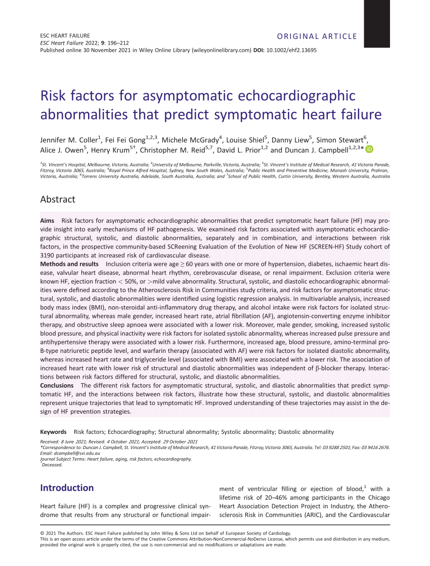 PDF) Risk factors for asymptomatic echocardiographic abnormalities 