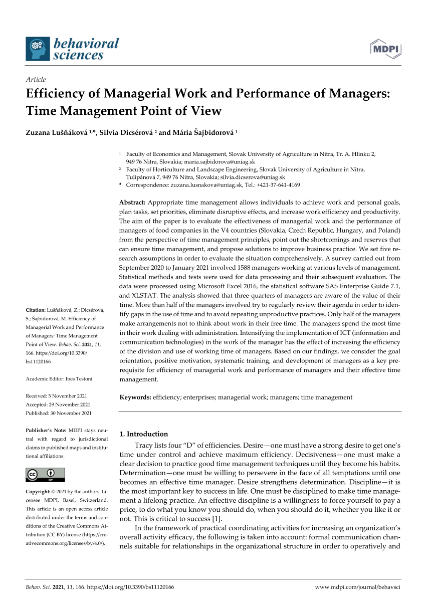 (PDF) Efficiency of Managerial Work and Performance of Managers: Time ...