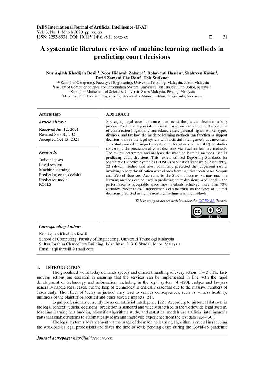 PDF) A systematic literature review of machine learning methods in