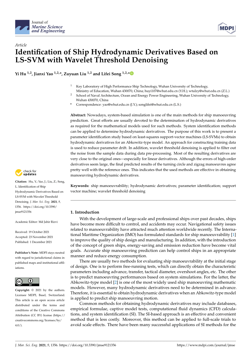 PDF) Identification of Ship Hydrodynamic Derivatives Based on LS