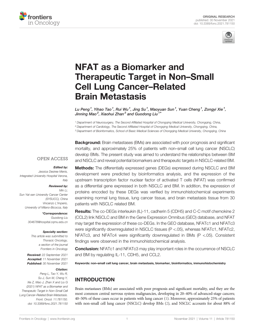 PDF) NFAT as a Biomarker and Therapeutic Target in Non–Small Cell 