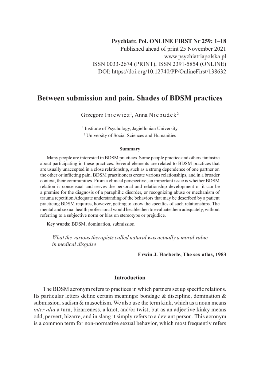 PDF) Between Submission and Pain. Shades of BDSM Practices