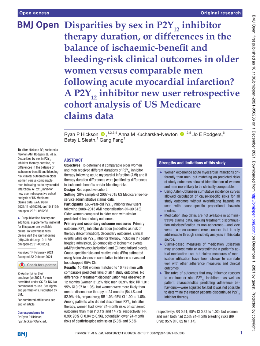 Pdf Disparities By Sex In P2y 12 Inhibitor Therapy Duration Or