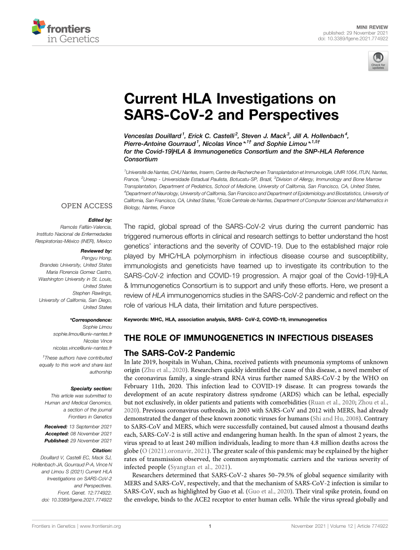PDF) Current HLA Investigations on SARS-CoV-2 and Perspectives