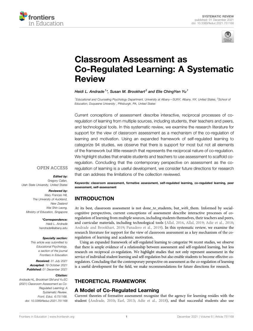 PDF) Classroom Assessment as Co-Regulated Learning: A Systematic Review