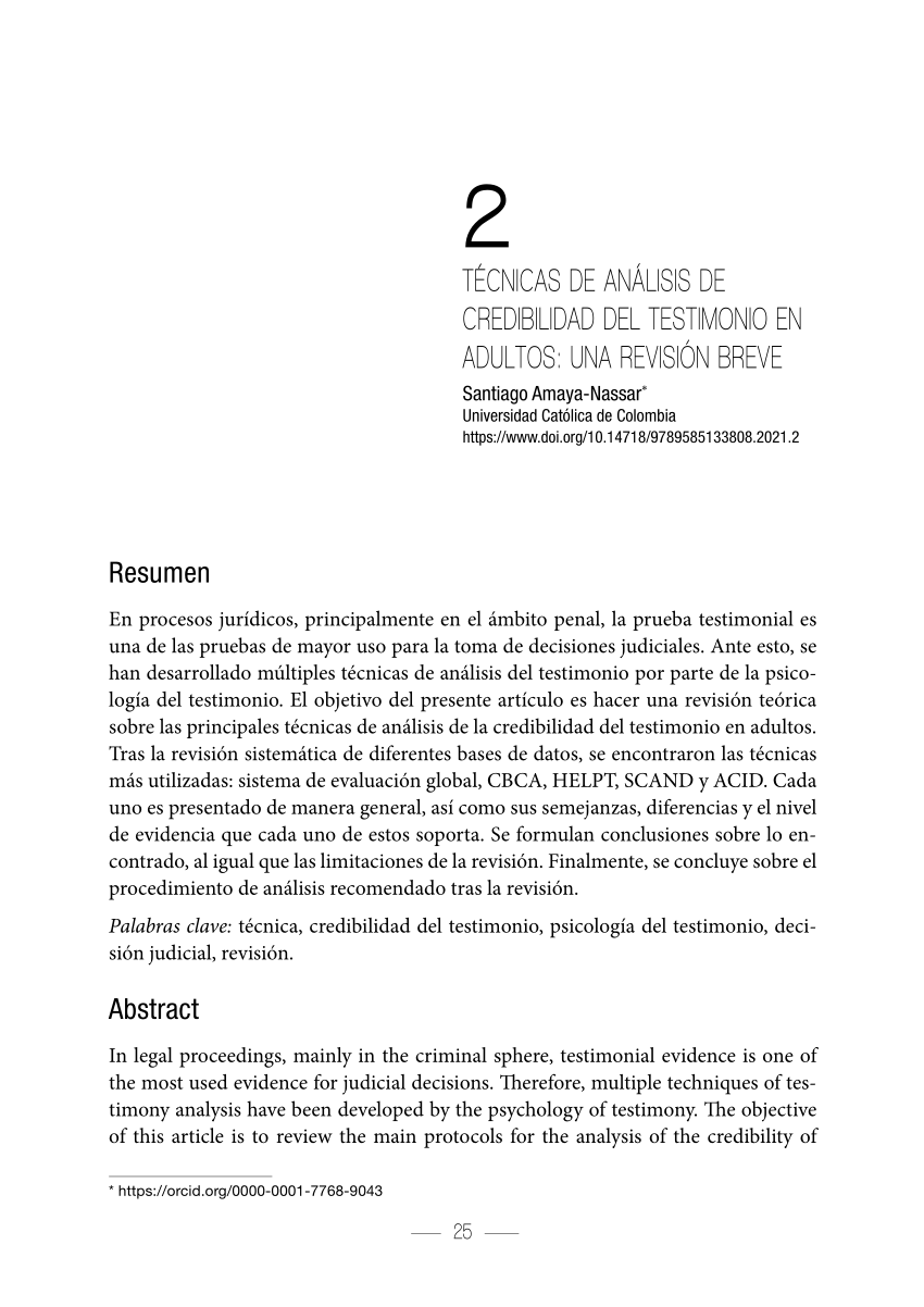 Pdf Técnicas De Análisis De Credibilidad Del Testimonio En Adultos