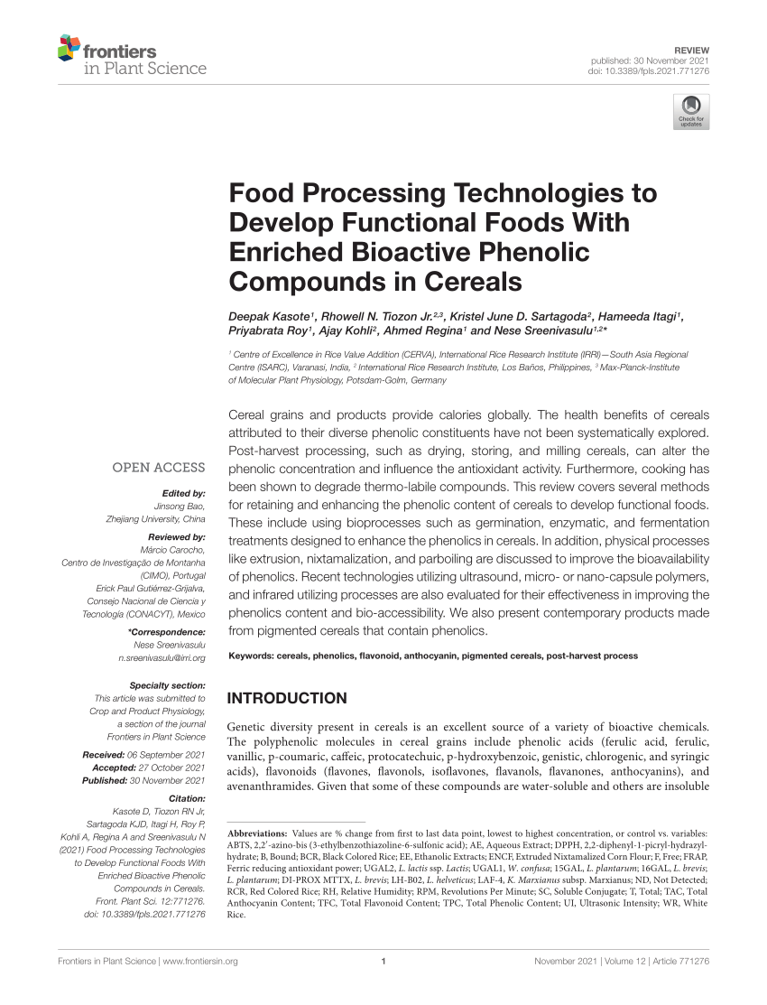PDF) Food Processing Technologies to Develop Functional Foods With