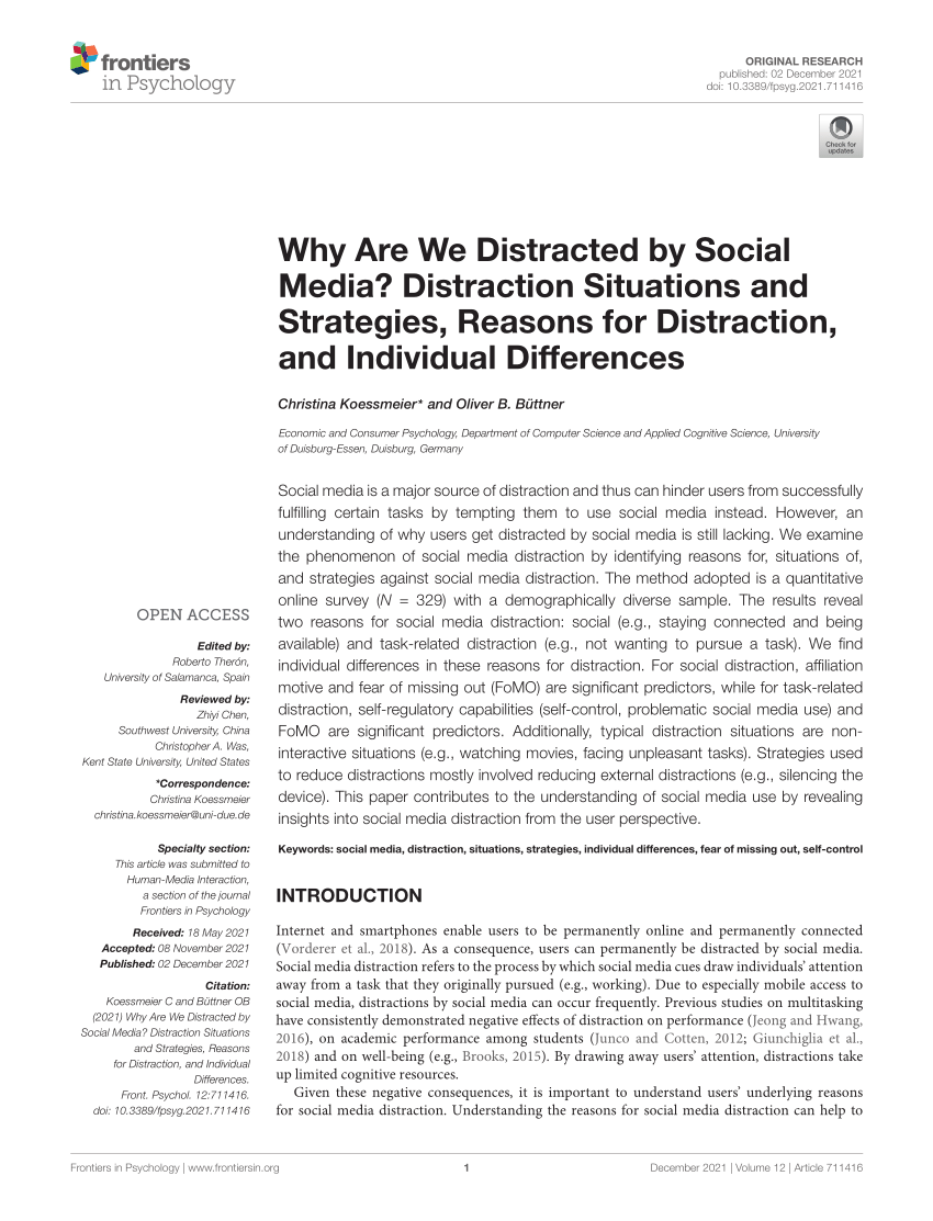 research about social media distraction for students