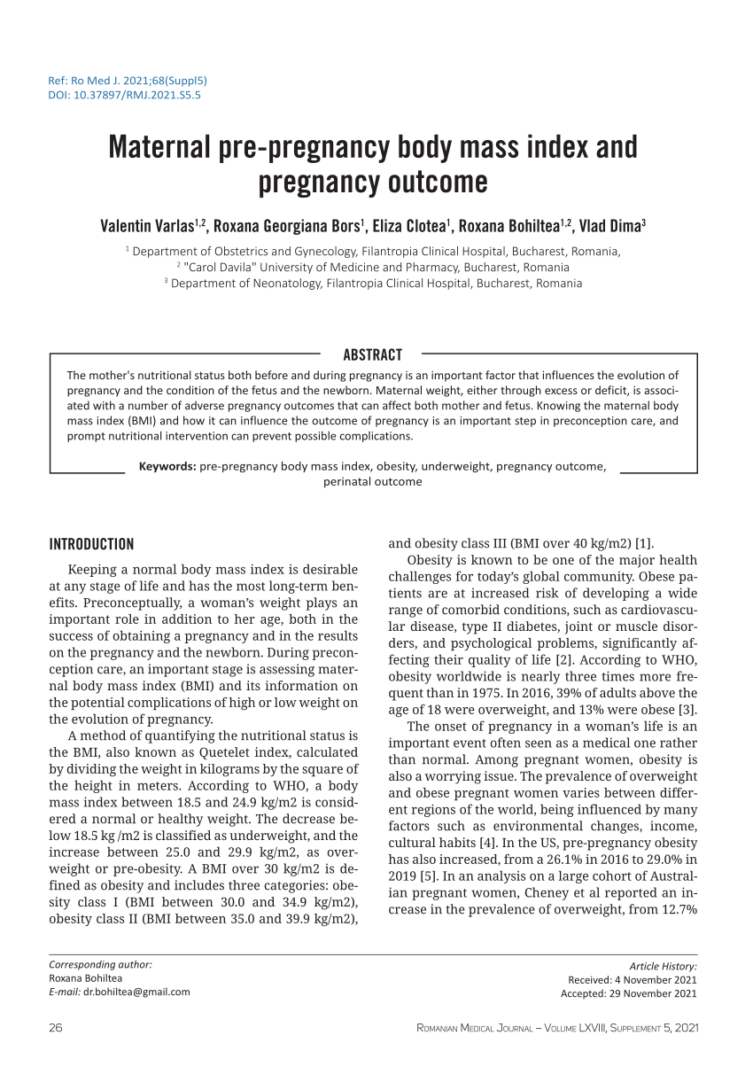 Pdf Maternal Pre Pregnancy Body Mass Index And Pregnancy Outcome 0256
