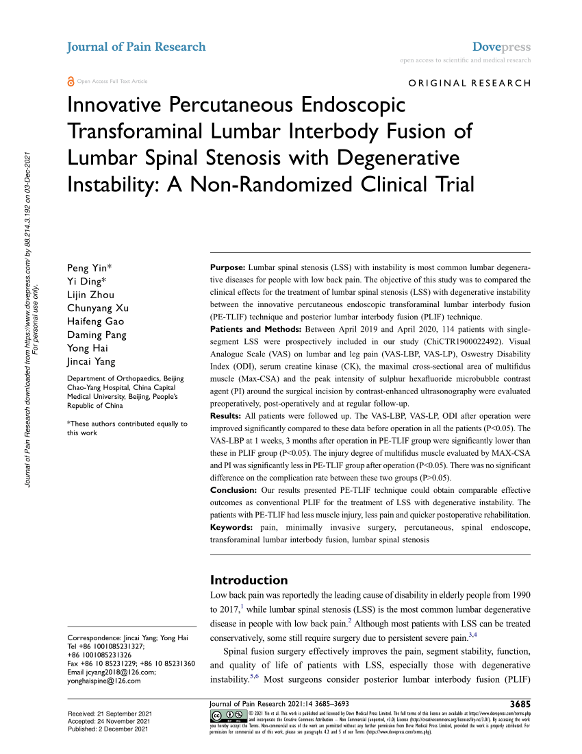 Pdf Innovative Percutaneous Endoscopic Transforaminal Lumbar Interbody Fusion Of Lumbar Spinal 9511