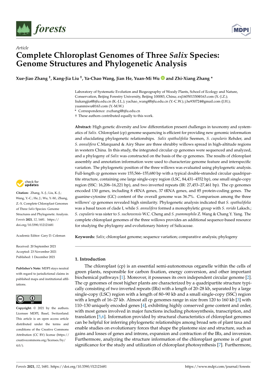 PDF) Complete Chloroplast Genomes of Three Salix Species: Genome 