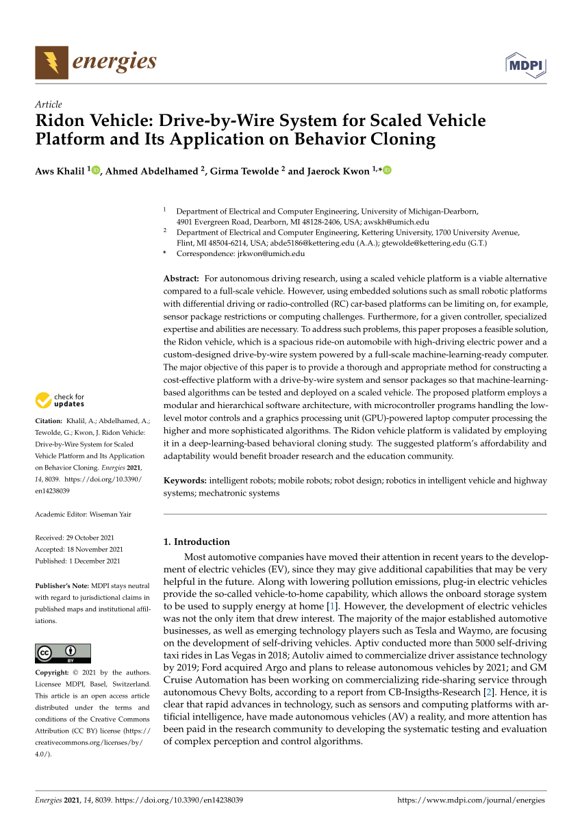 (PDF) Ridon Vehicle DrivebyWire System for Scaled Vehicle Platform