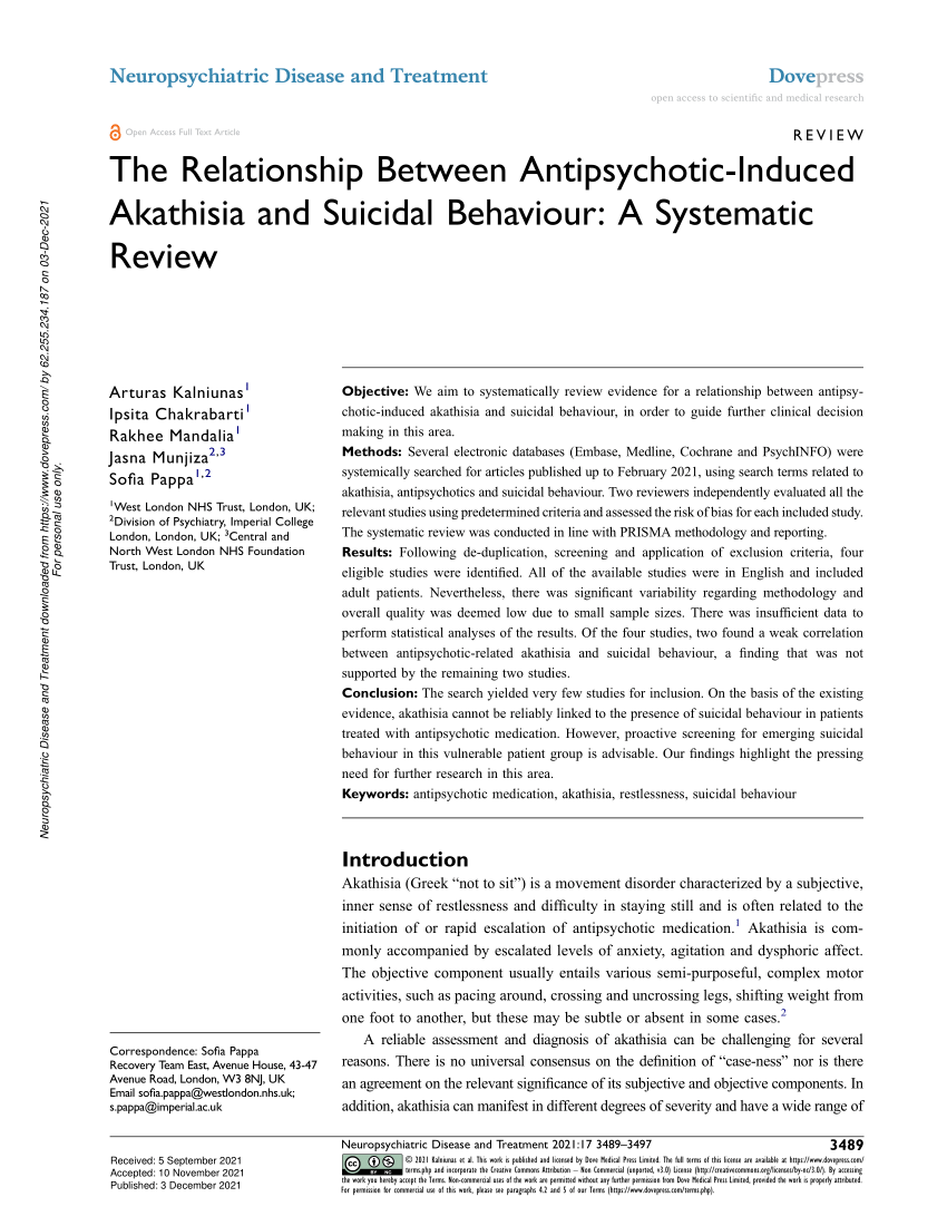 PDF) The Relationship Between Antipsychotic-Induced Akathisia and Behaviour: A Review