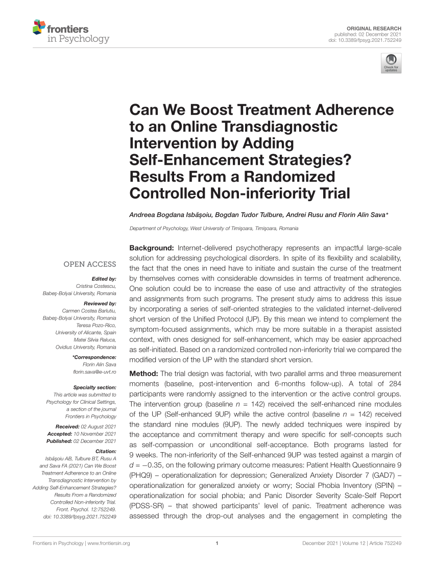 PDF Can We Boost Treatment Adherence to an Online Transdiagnostic  