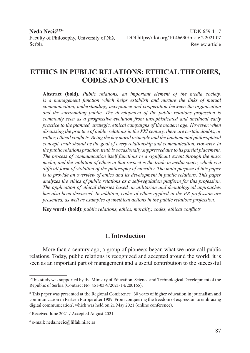 essay on public relations ethics