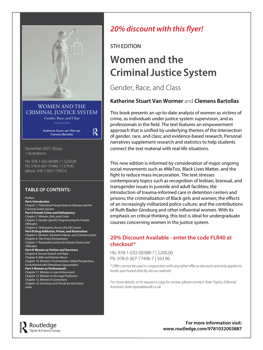 Pdf Women And The Criminal Justice System Gender Race And Class 1968