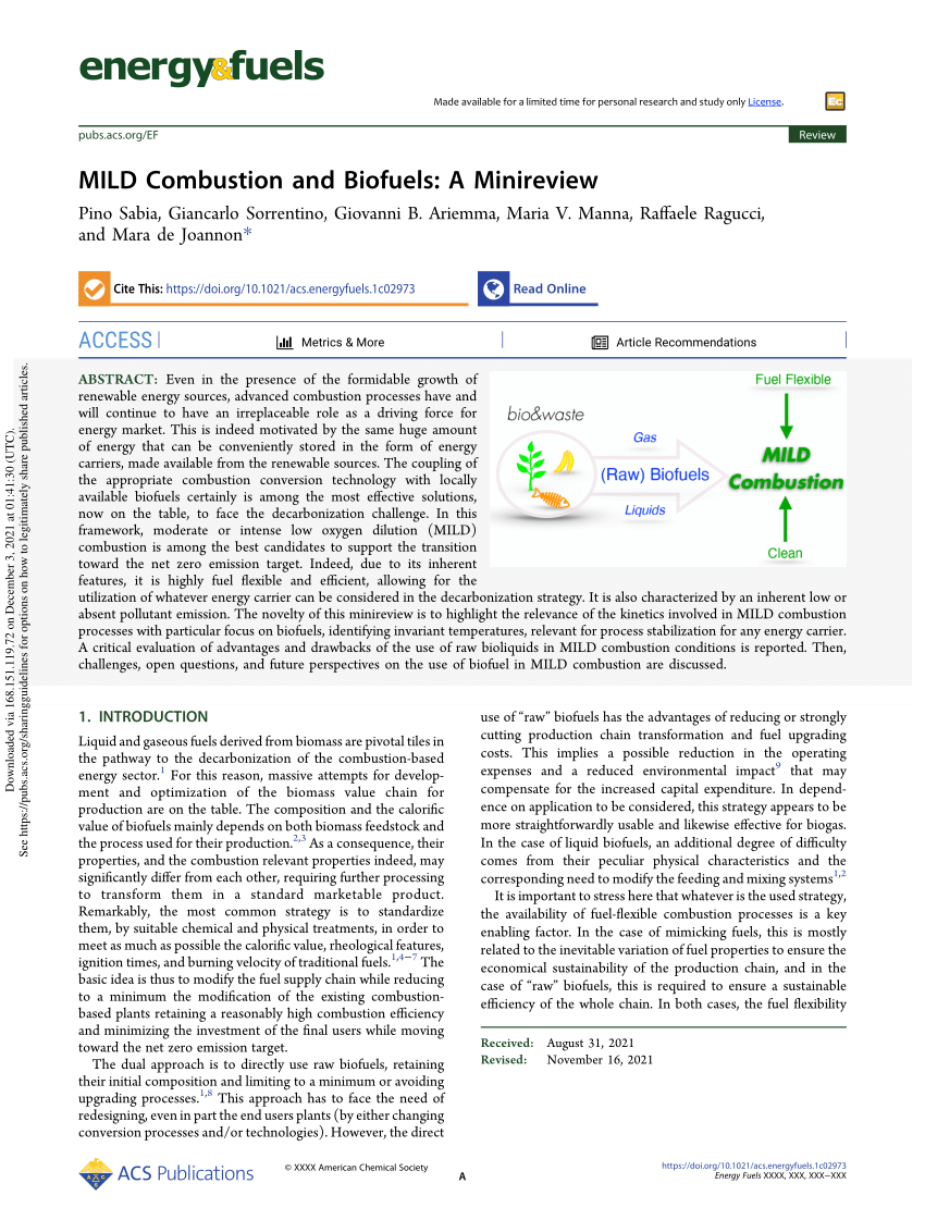 PDF) MILD Combustion and Biofuels: A Minireview