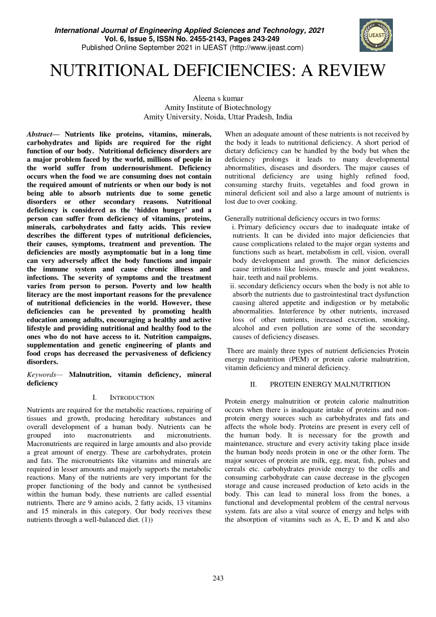 essay on nutritional deficiencies