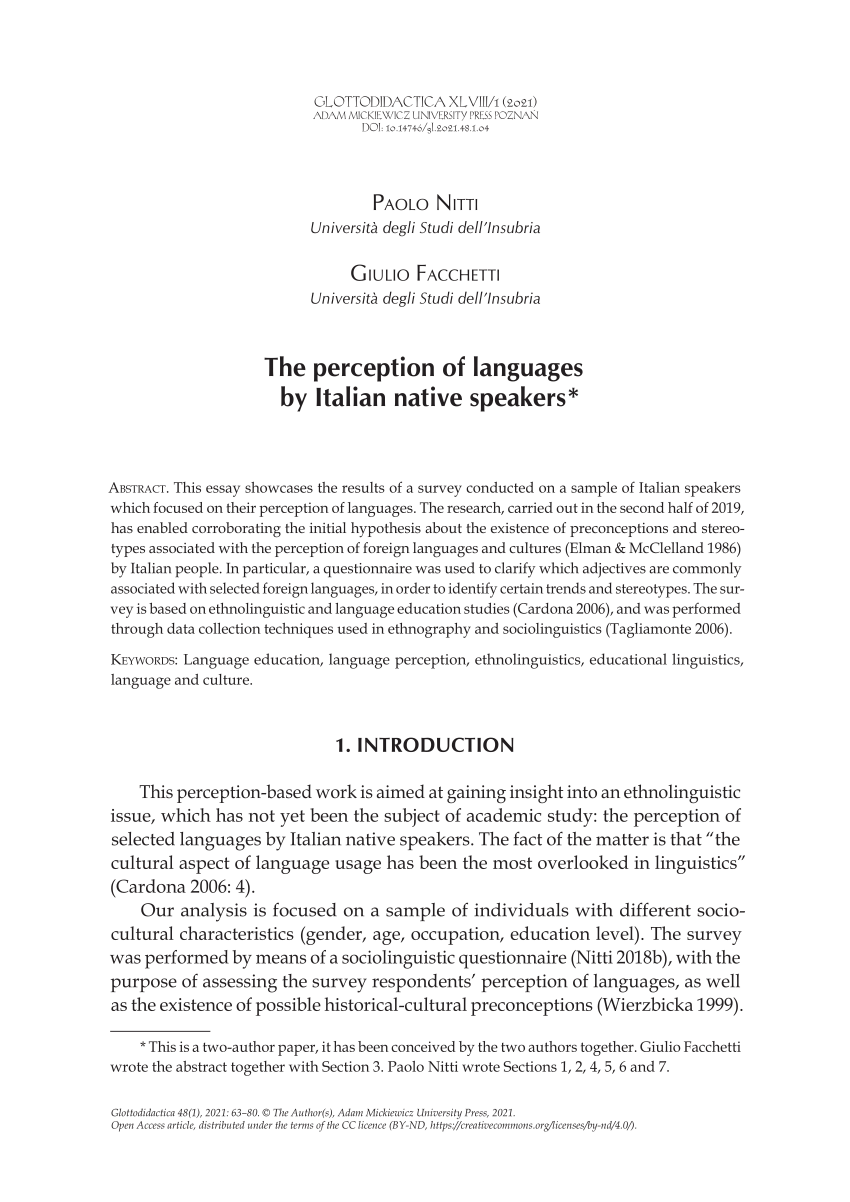 PDF) The perception of languages by Italian native speakers