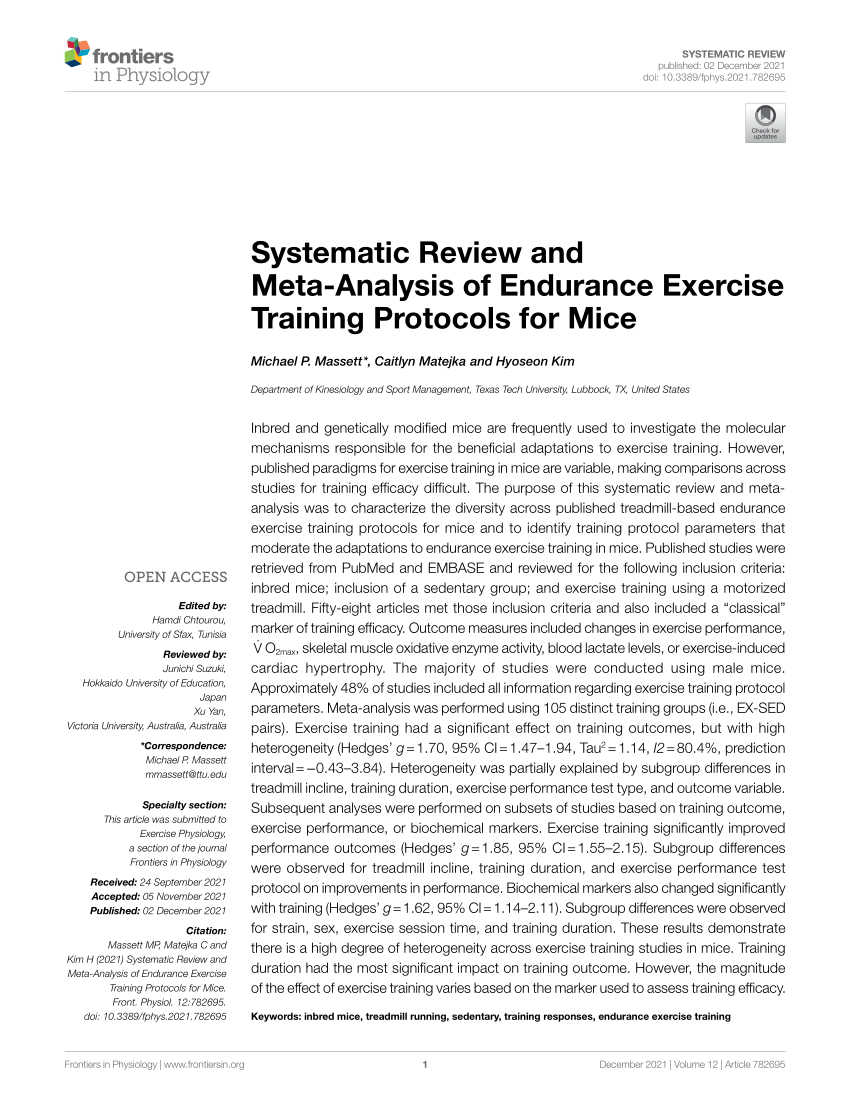 Pdf Systematic Review And Meta Analysis Of Endurance Exercise