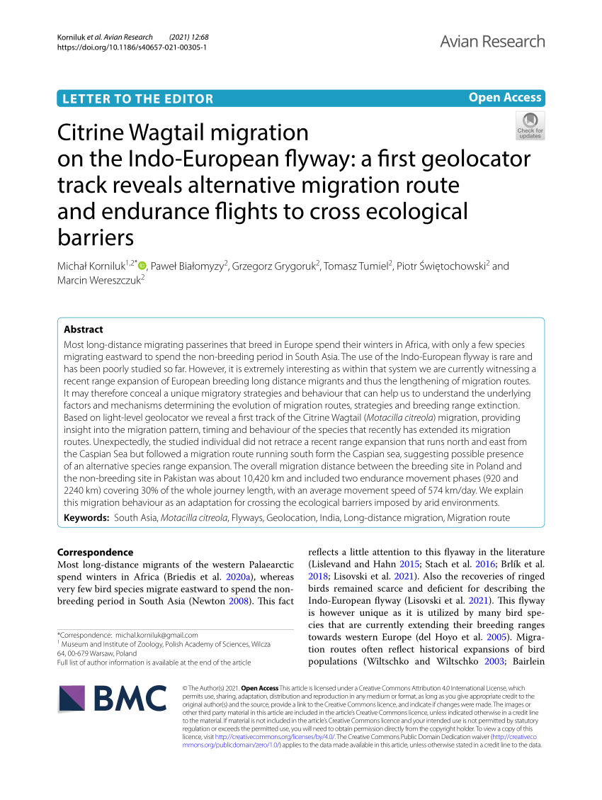 Pdf Citrine Wagtail Migration On The Indo European Flyway A First Geolocator Track Reveals Alternative Migration Route And Endurance Flights To Cross Ecological Barriers