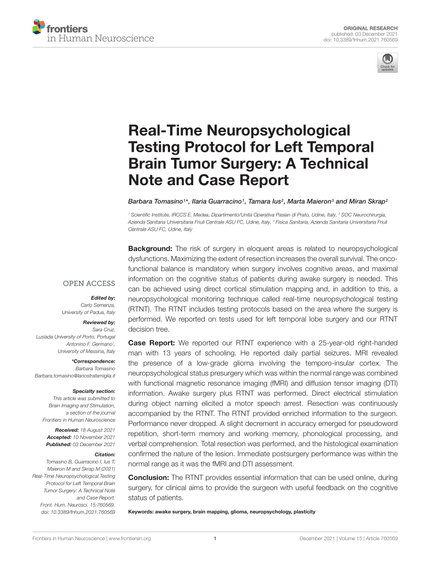 Frontiers  Neuropsychological Assessments of Patients With