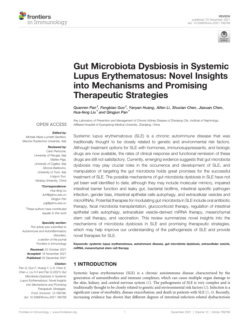 Pdf Gut Microbiota Dysbiosis In Systemic Lupus Erythematosus Novel