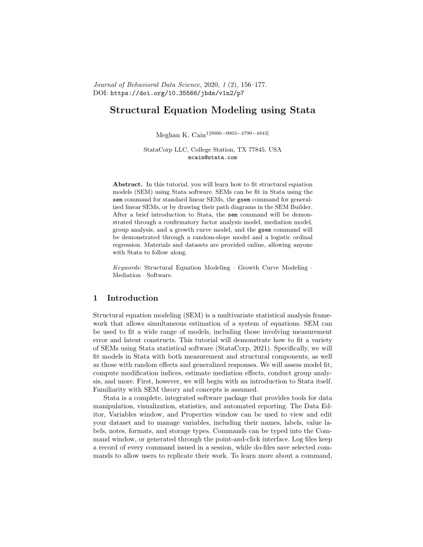 (PDF) Structural Equation Modeling using Stata