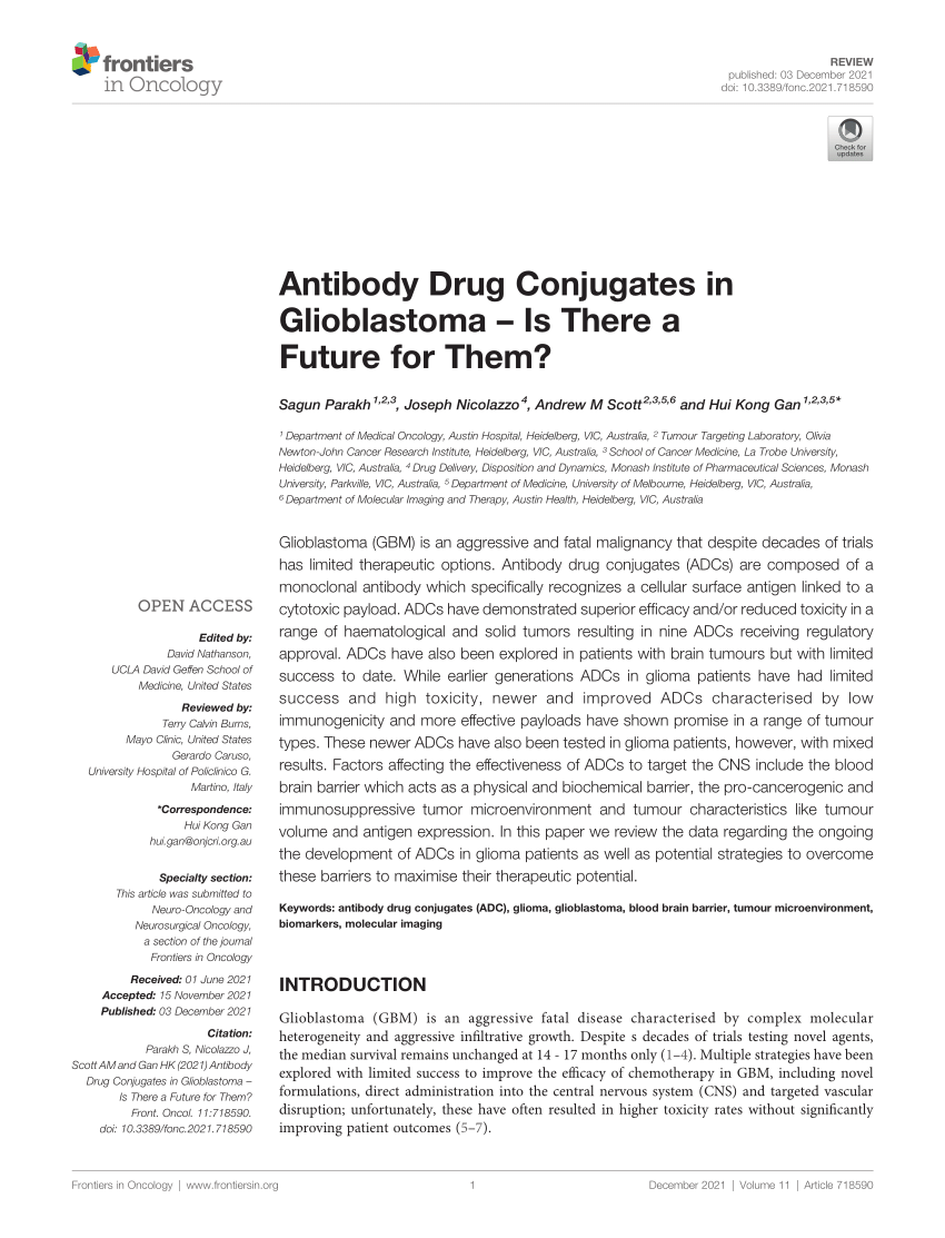 PDF) Antibody Drug Conjugates in Glioblastoma – Is There a Future for Them?