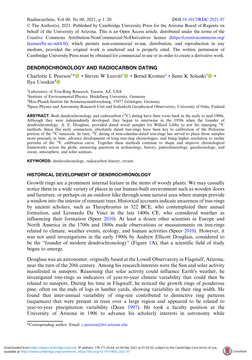 PDF DENDROCHRONOLOGY AND RADIOCARBON DATING