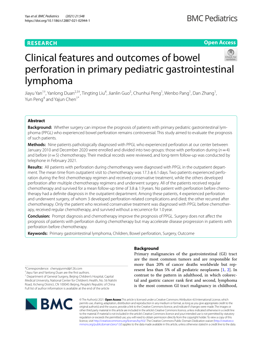 Pdf Clinical Features And Outcomes Of Bowel Perforation In Primary