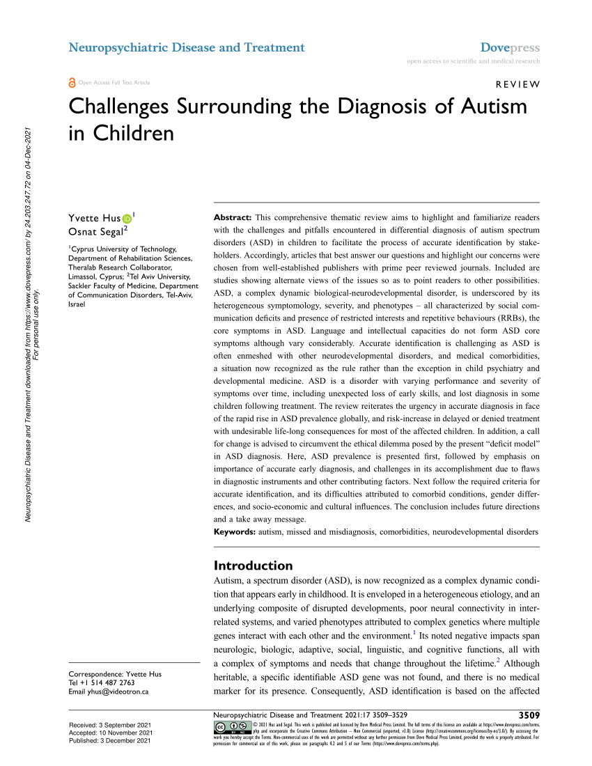 PDF) Challenges Surrounding the Diagnosis of Autism in Children