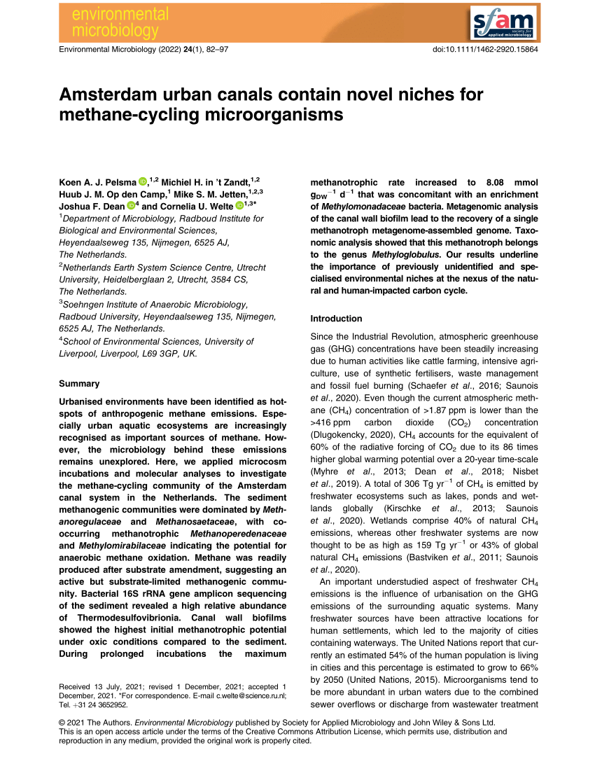 test Correctie fiets PDF) Amsterdam urban canals contain novel niches for methane‐cycling  microorganisms