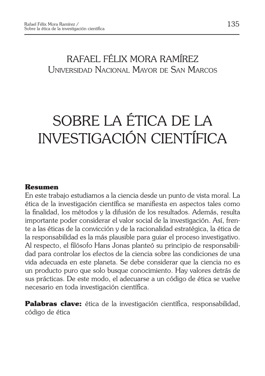 Pdf Sobre La ética De La Investigación Científica 0275