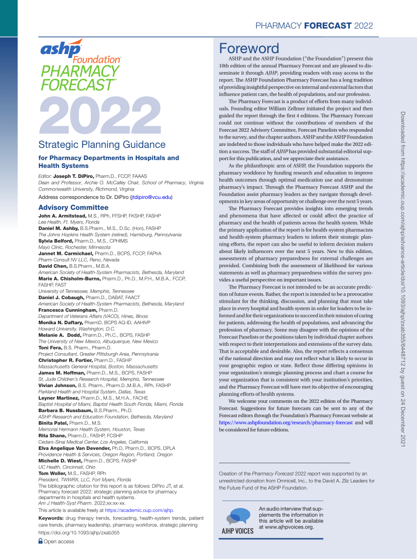 (PDF) ASHP Foundation Pharmacy Forecast 2022 Strategic Planning