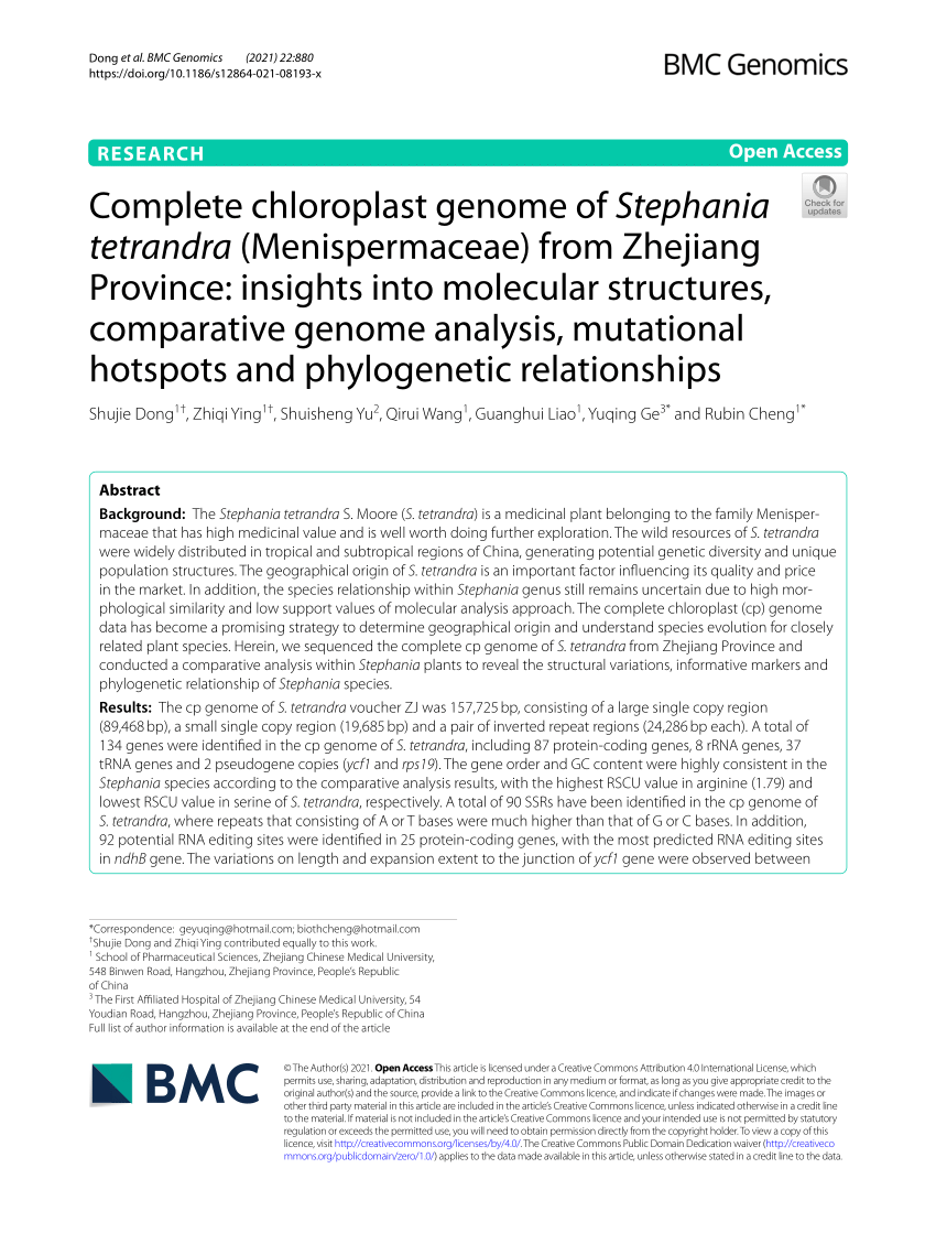PDF) Complete chloroplast genome of Stephania tetrandra 