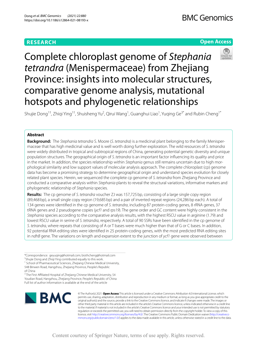 (PDF) Complete chloroplast genome of Stephania tetrandra 