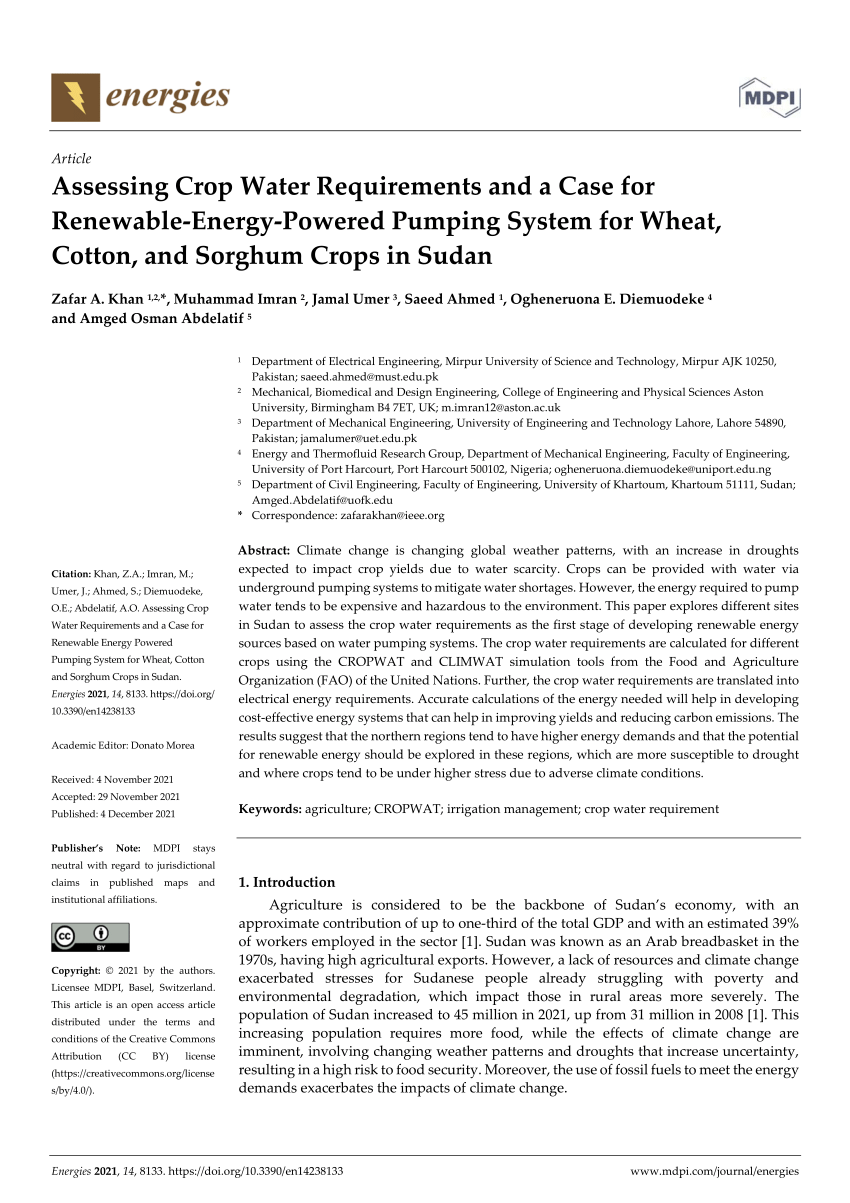 PDF) Assessing Crop Water Requirements and a Case for Renewable