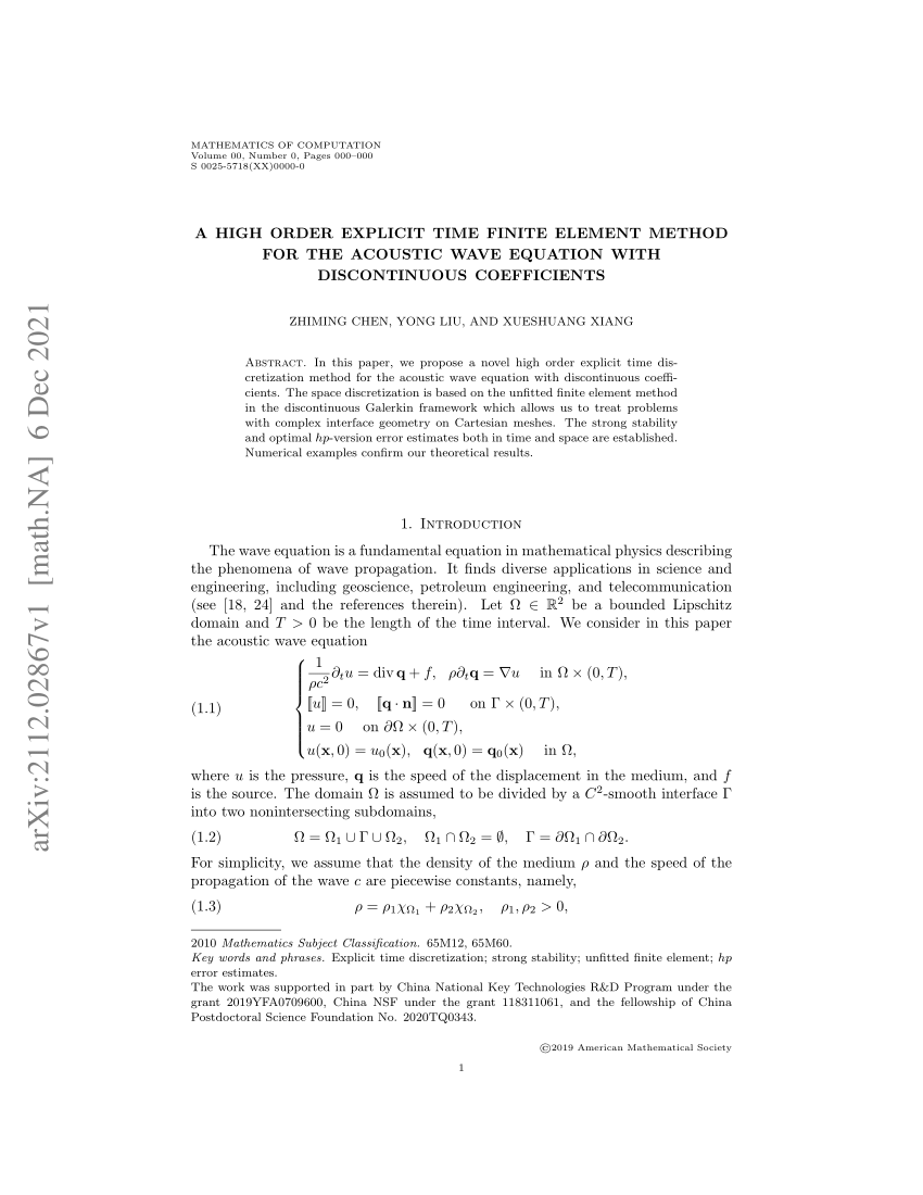 (PDF) A high order explicit time finite element method for the acoustic ...