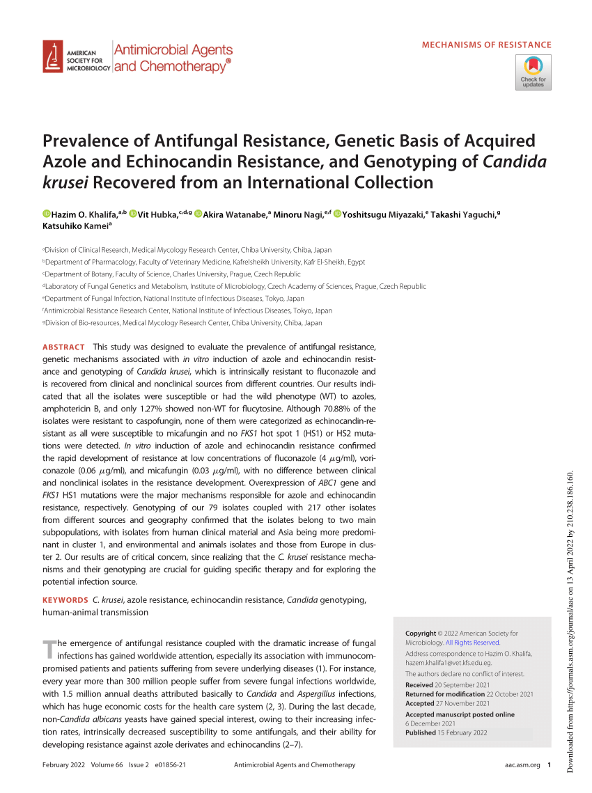 Pdf Prevalence Of Antifungal Resistance Genetic Basis Of Acquired Azole And Echinocandin 