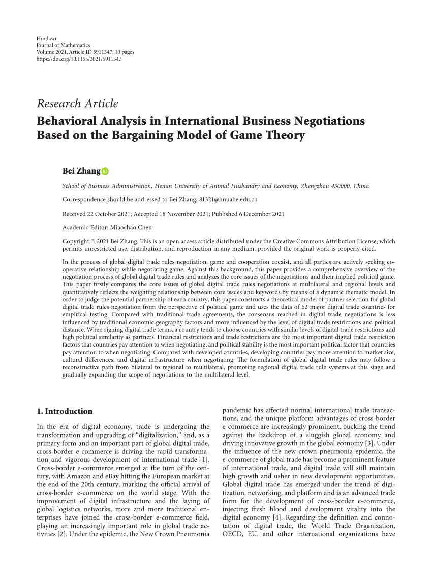 PDF) Behavioral Analysis in International Business Negotiations