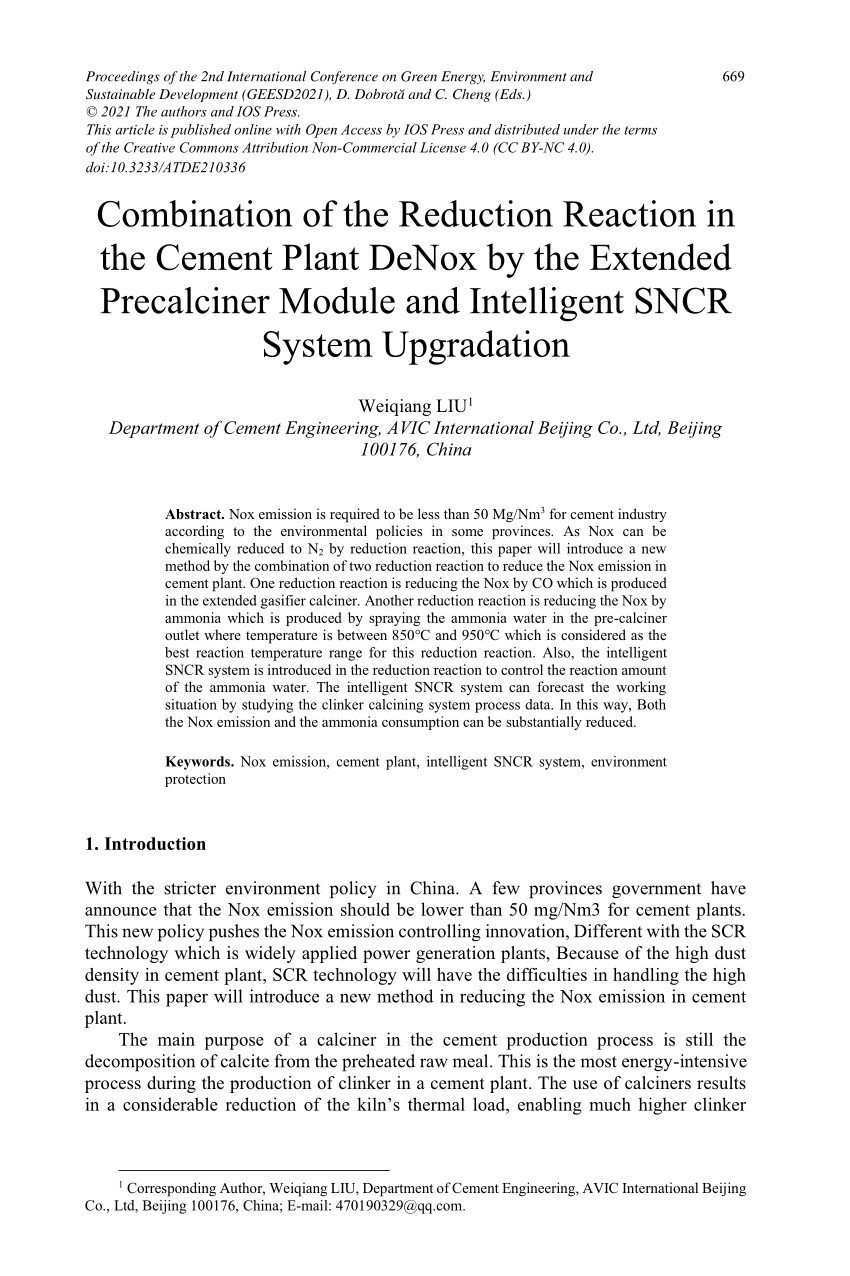 PDF) Combination of the Reduction Reaction in the Cement Plant 