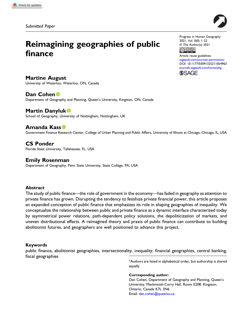 Pdf Reimagining Geographies Of Public Finance
