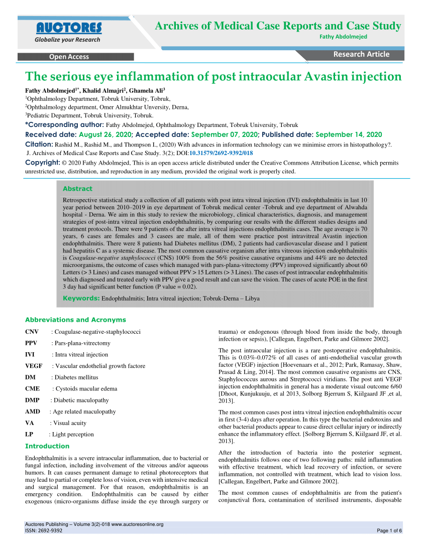 (PDF) The serious eye inflammation of post intraocular Avastin injection