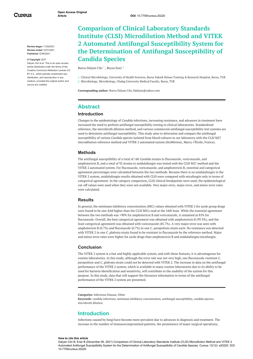 Pdf Comparison Of Clinical Laboratory Standards Institute Clsi Microdilution Method And 