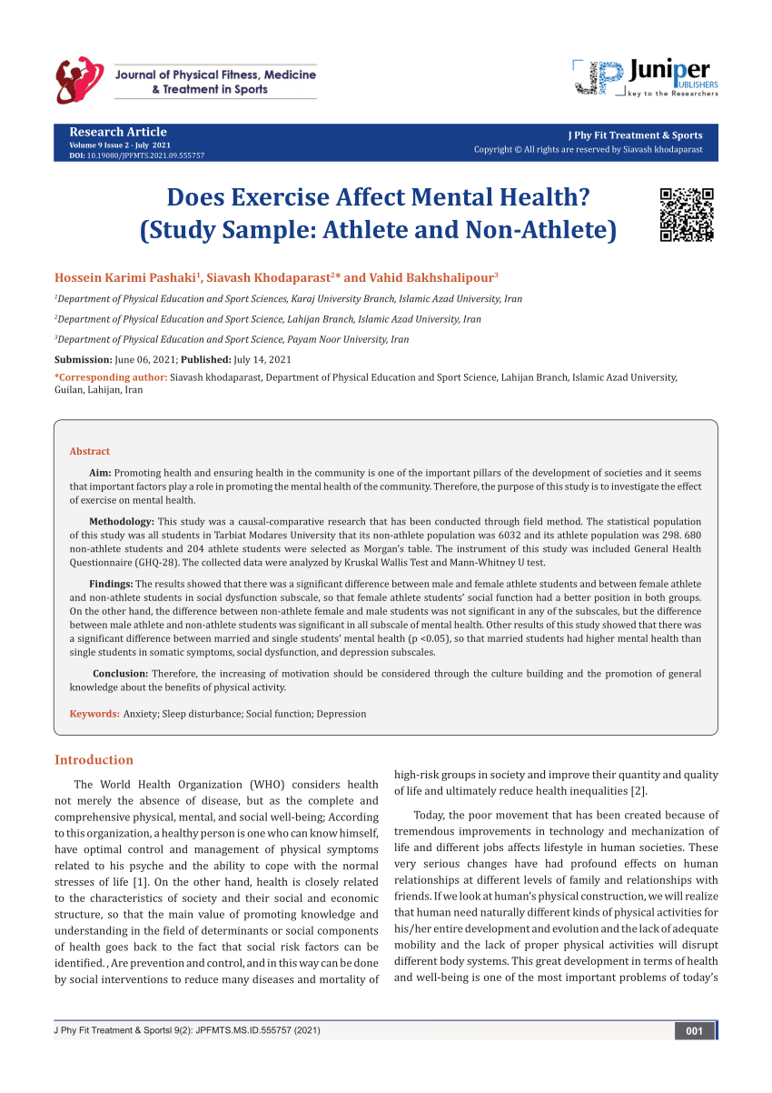 how physical activity affects mental health essay