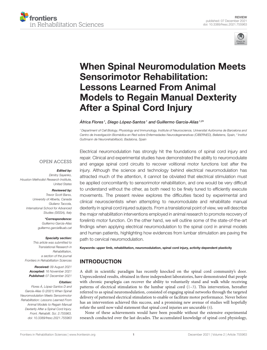 Pdf When Spinal Neuromodulation Meets Sensorimotor Rehabilitation